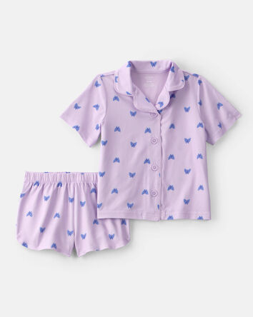 Toddler Girl Butterfly Short-Sleeve Loose Fit 2-Piece Pajama Set - Purple, 