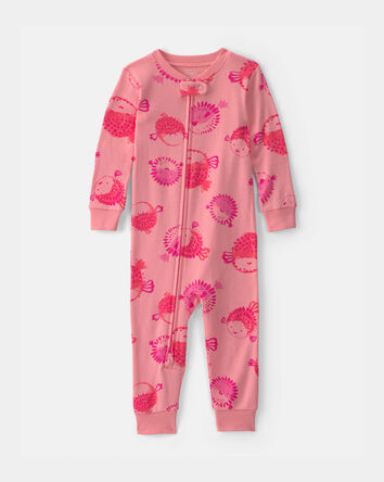 Toddler Girl Pufferfish 100% Cotton 1-Piece Pajama - Coral, 