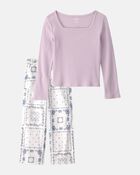 Girls 2-Piece Fashion Top & Pants Set - Purple/White, image 1 of 6 slides