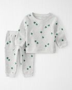 Baby 2-Piece Organic Cotton Thermal Knit Set in Lucky Clovers Print, image 1 of 4 slides