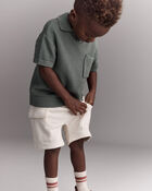 Toddler Boy French Terry Cargo Short with Pockets - Cream, image 1 of 7 slides