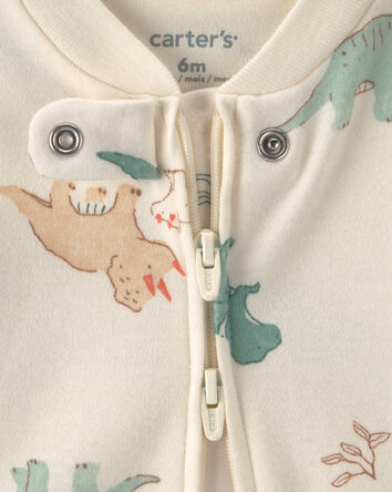 Baby Dinosaur 100% Cotton 2-Way Zip Sleep & Play Pajamas - Ivory, 