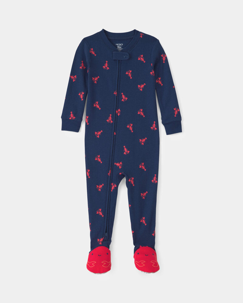 Baby Boy Lobster 100% Cotton Snug Fit 1-Piece Pajama - Blue, image 1 of 5 slides