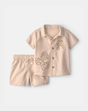 Baby Boy 2-Piece Toucan Embroidered Top & Short Set - Khaki, 