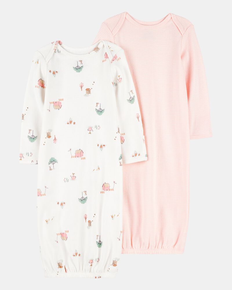 Baby 2-Pack Sleeper Gowns - Pink, image 1 of 6 slides