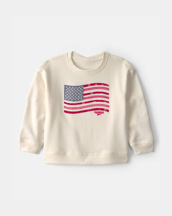 Toddler American Flag French Terry Pullover Sweatshirt - Cream, 