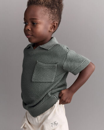 Toddler Boy Knit Polo with Pocket - Olive, 