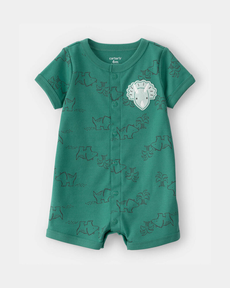 Baby Boy Dinosaur Short-Sleeve Romper - Green, image 1 of 4 slides