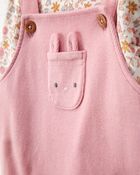 Baby Girl 2-Piece Floral Bunny Long-Sleeve Tee & Coverall Set - Pink, image 3 of 7 slides