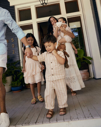 Toddler Boy Striped Linen Button-Down Shirt - Brown, 