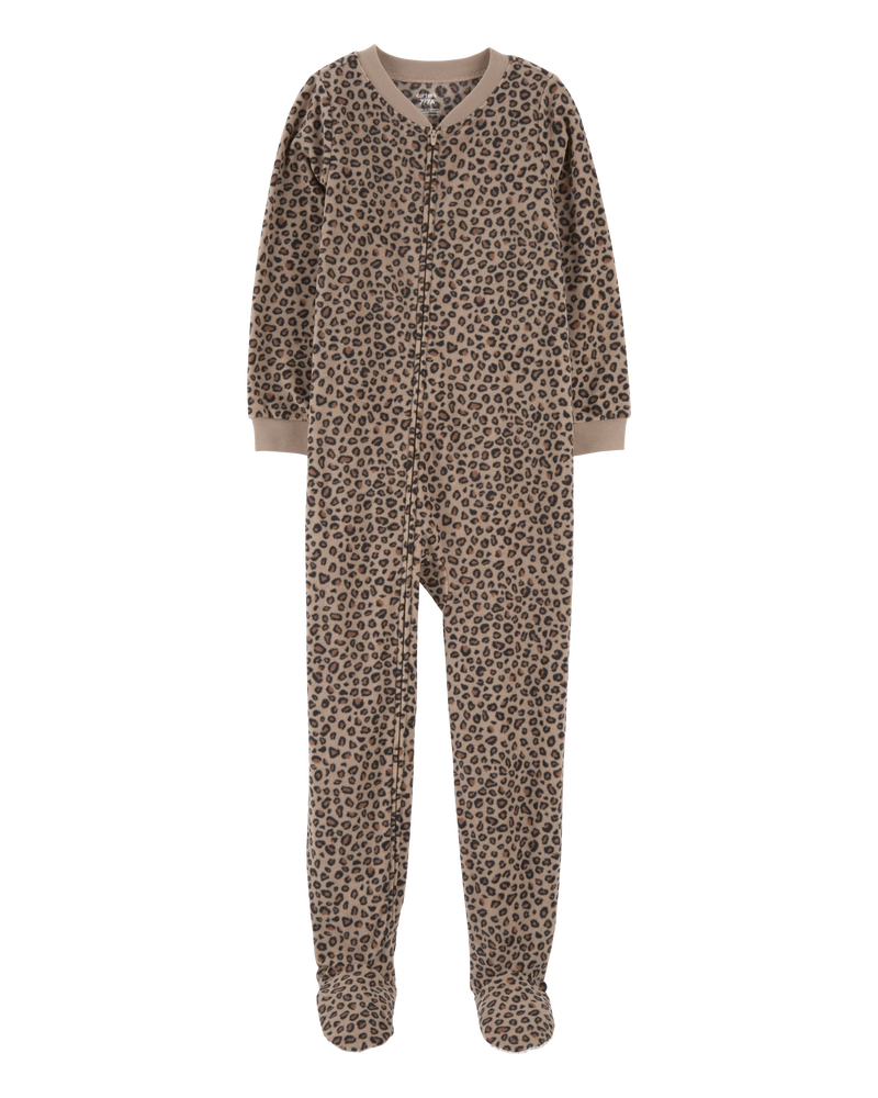 Kid 1-Piece Leopard Fleece Footie Pajamas, image 1 of 3 slides