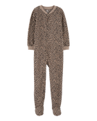 Kid 1-Piece Leopard Fleece Footie Pajamas, image 1 of 3 slides