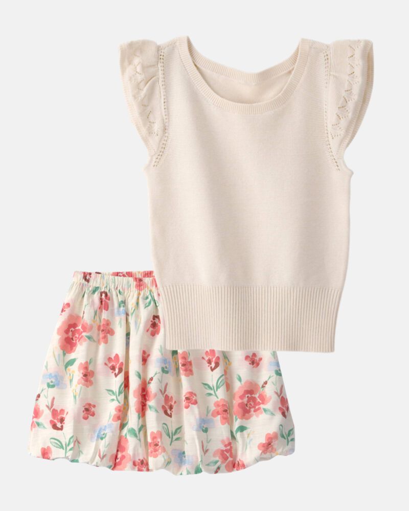 Girls 2-Piece Floral Top & Skort Set - White, image 1 of 5 slides