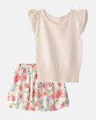 Girls 2-Piece Floral Top & Skort Set - White, image 1 of 5 slides