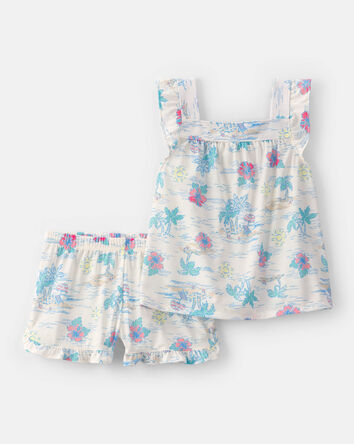 Girls 2-Piece Tropical Beach Sleeveless Loose Fit 2-Piece Pajama Set, 