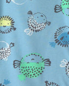 Baby Boy Pufferfish 100% Cotton 4-Piece Pajama Set - Blue/Green, image 2 of 4 slides