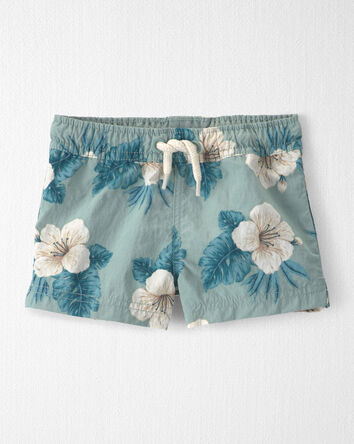 Baby Boy Recycled Swim Trunks in Blue Hibiscus, 
