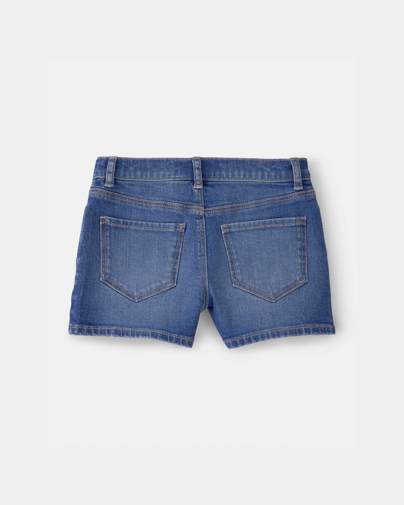 Girls Floral Denim Embroidered Shorts - Medium Wash, image 3 of 5 slides