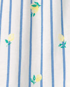 Toddler Girl Flutter-Sleeve Lemon Striped Top - Blue/White, image 2 of 3 slides