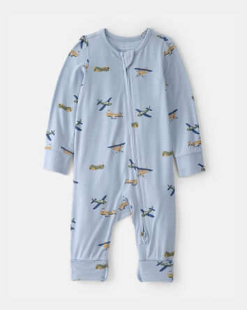 Baby Boy Plane 2-Way Zip PurelySoft Sleep & Play Pajama - Blue, 