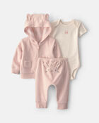 Baby Girl 3-Piece Bunny Terry Layering Set - Pink, image 1 of 6 slides