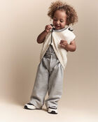 Toddler Quilted Zip-Up Collard Vest - Cream, image 3 of 7 slides
