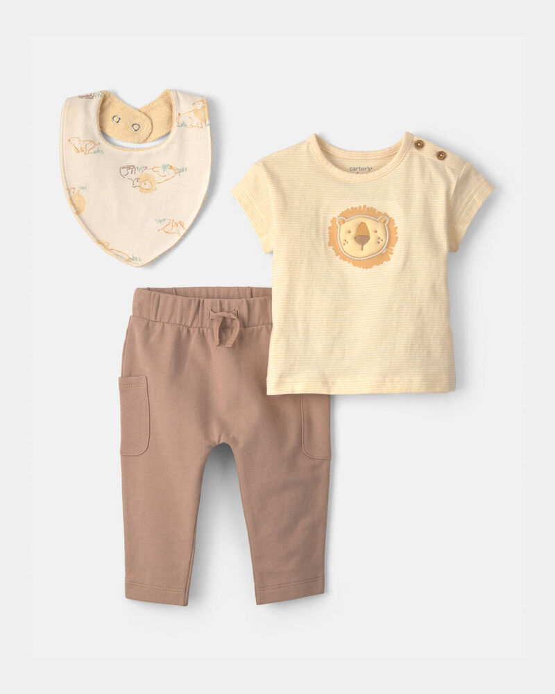 Baby Boy 3-Piece Lion Top & Pant Set - Brown, image 1 of 5 slides