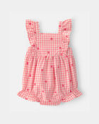 Baby Girl Gingham Flower Romper - Pink, image 1 of 4 slides