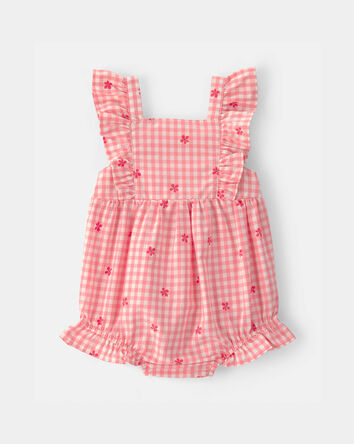 Baby Girl Gingham Flower Romper - Pink, 