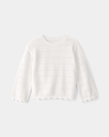 Toddler Girl Scalloped Sweater - Ivory, 