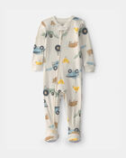 Baby Boy Farm 100% Cotton 2-Way Zip 1-Piece Pajama - Cream, image 1 of 4 slides