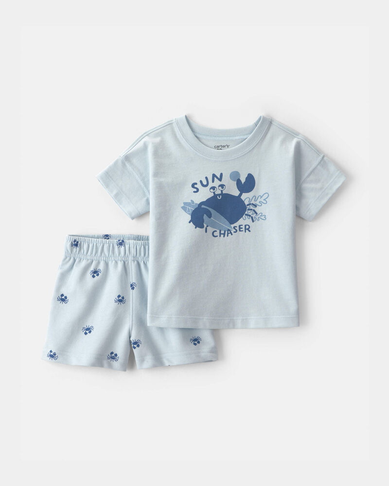 Baby Boy 2-Piece Crab Short-Sleeve Top & Short Set - Blue, image 1 of 4 slides