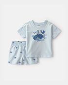 Baby Boy 2-Piece Crab Short-Sleeve Top & Short Set - Blue, image 1 of 4 slides