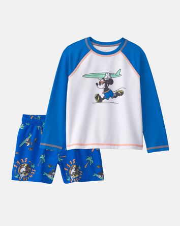 Toddler Boy 2-Piece Disney&copy; Mickey Mouse Rashguard & Swim Trunk Set - Blue/White, 