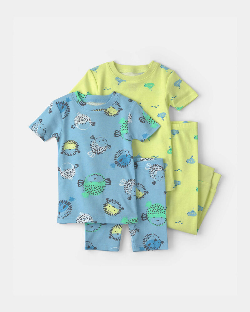 Baby Boy Pufferfish 100% Cotton 4-Piece Pajama Set - Blue/Green, image 1 of 4 slides