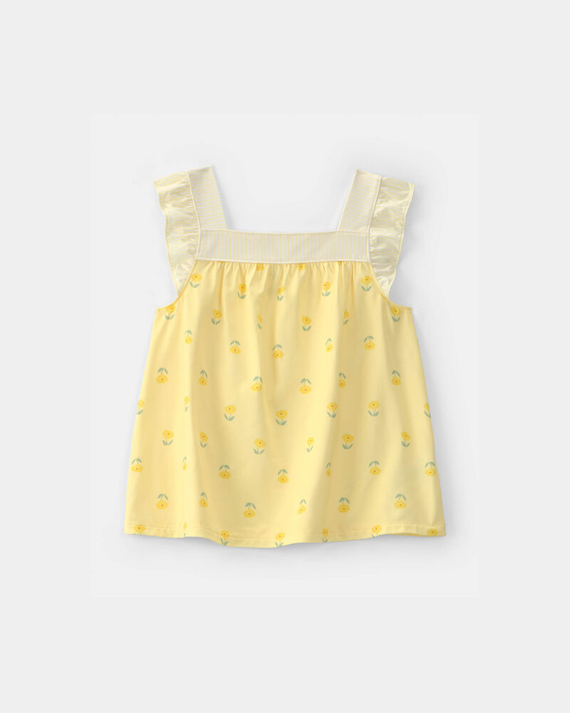 Girls Floral Sleeveless Loose Fit 2-Piece Pajama Set - Yellow, image 3 of 5 slides
