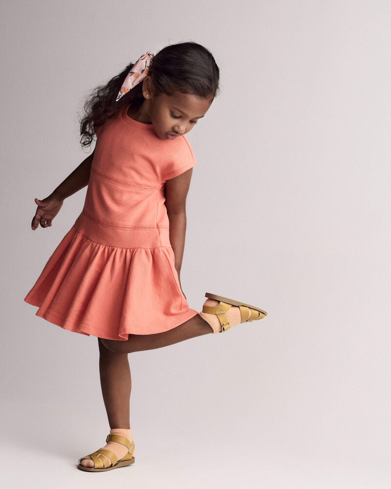 Toddler Girl Drop Waist Short-Sleeve Dress - Orange, image 1 of 6 slides