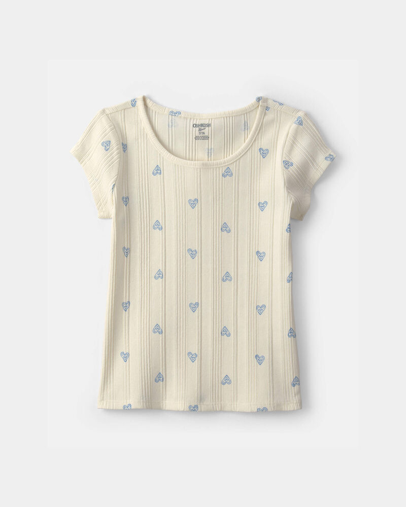 Girls Heart Ribbed Tee - Ivory, image 1 of 3 slides