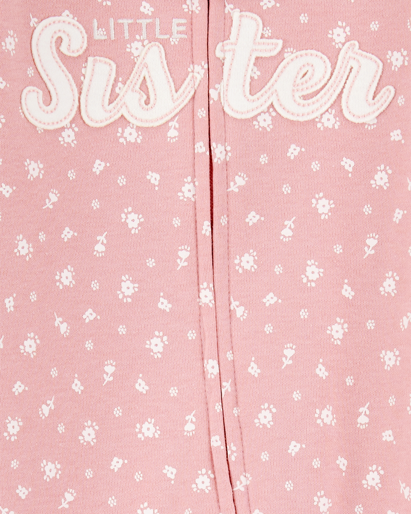 Baby Girl 'Little Sister' 2-Way Zip Cotton Sleep & Play Pajamas - Pink, image 2 of 3 slides