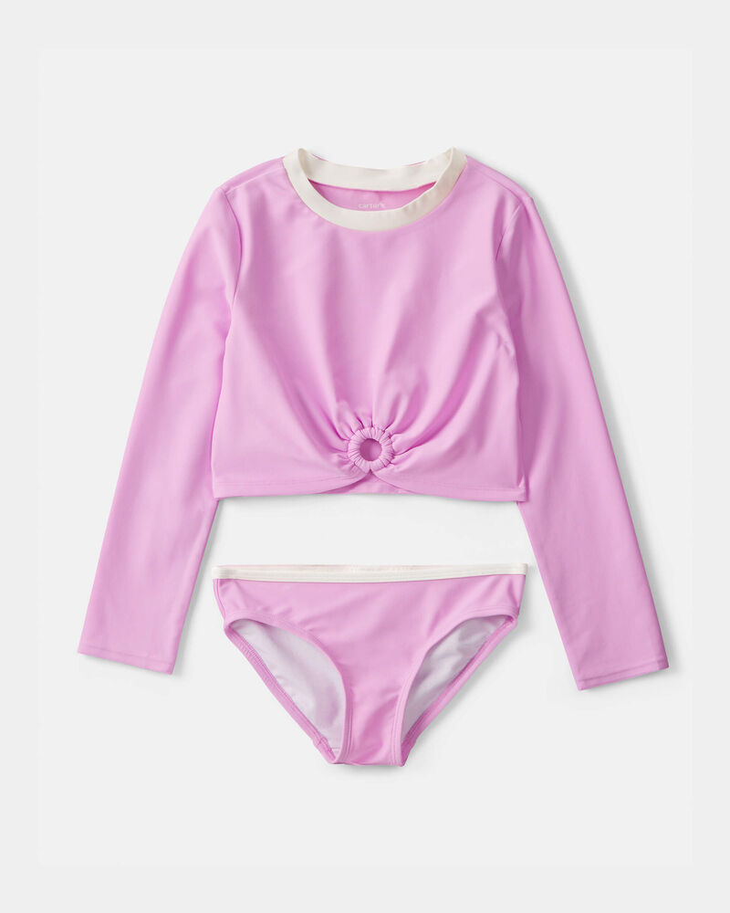 Girls 2-Piece Long-Sleeve Rashguard Swimsuit Set - Pink, image 1 of 4 slides