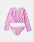 Girls 2-Piece Long-Sleeve Rashguard Swimsuit Set - Pink, image 1 of 4 slides