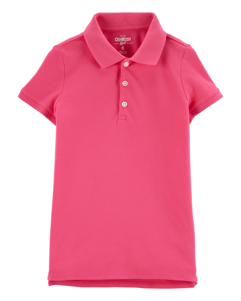 Girls Stretch Pique Uniform Polo - Pink, image 1 of 3 slides