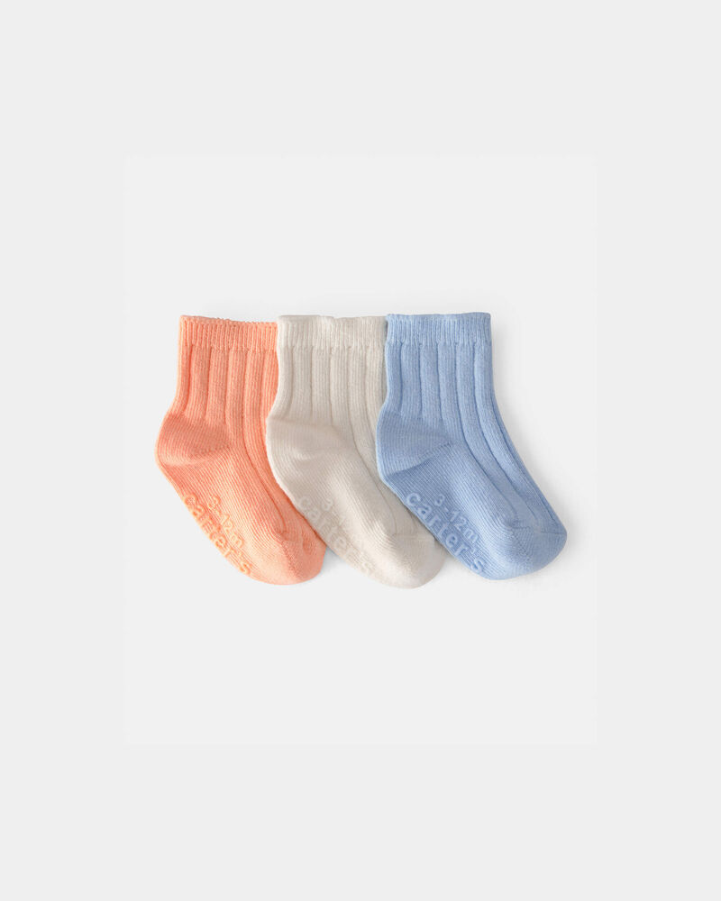 Baby 3-Pack Ankle Socks - Orange/Blue/Cream, image 1 of 2 slides