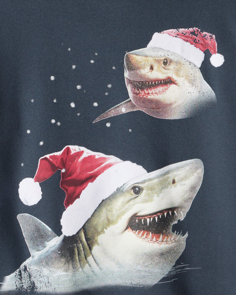 Boys Christmas Santa Shark Long-Sleeve Fleece Hoodie - Navy, image 3 of 4 slides