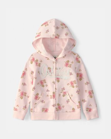 Toddler Girl Floral OshKosh Logo Zip-Up Hoodie - Pink, 