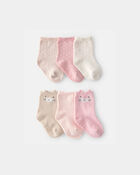 Baby Girl 6-Pack Cat Polka Dots Crew Socks, image 1 of 2 slides