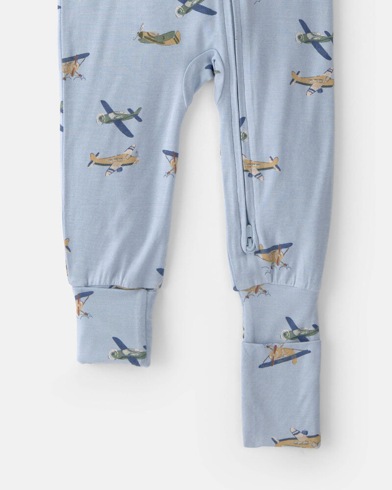 Baby Boy Plane PurelySoft 2-Way Zip 1-Piece Pajama - Blue, image 5 of 7 slides