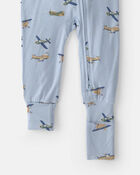 Baby Boy Plane PurelySoft 2-Way Zip 1-Piece Pajama - Blue, image 5 of 7 slides