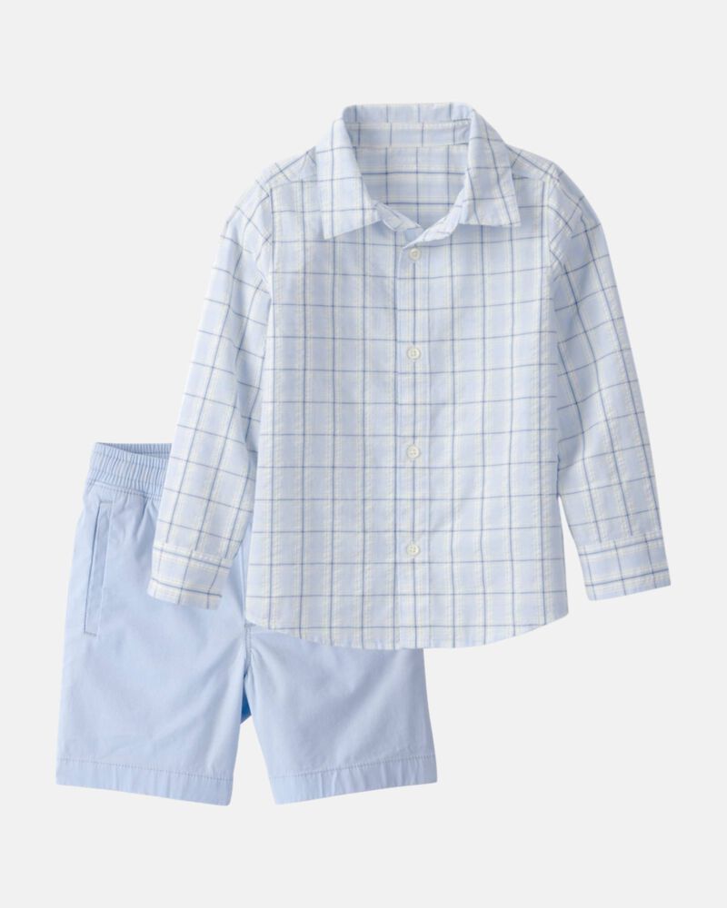 Boys 2-Piece Button-Down Shirt & Short Set - Blue, image 1 of 6 slides