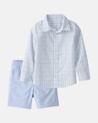 Boys 2-Piece Button-Down Shirt & Short Set - Blue, image 1 of 6 slides